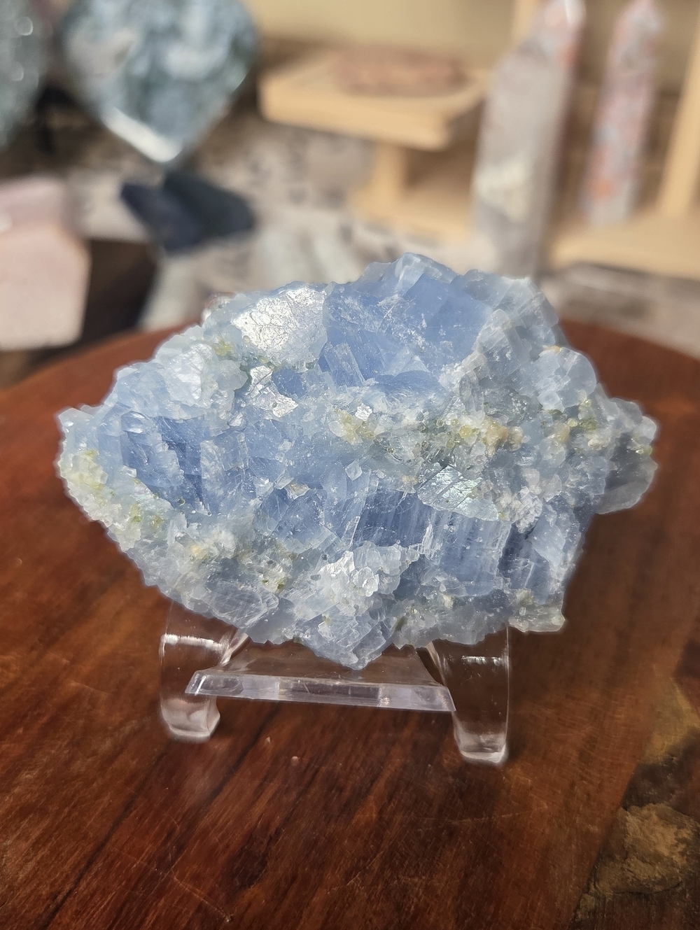Blue Celestite With Peridot Crystal Mineral Specimen